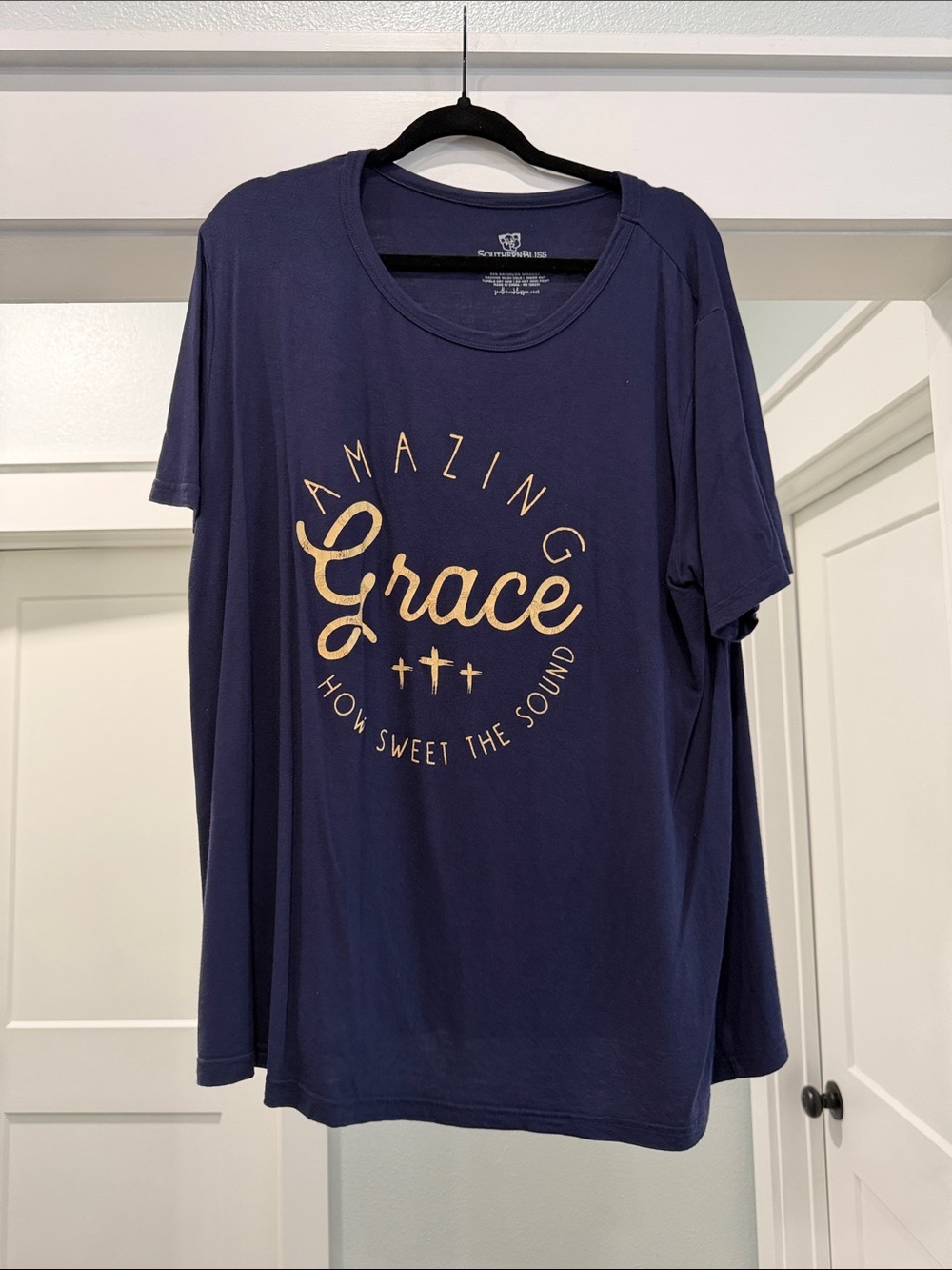 Amazing Grace Short Sleeve Tee - Navy with Gold Script